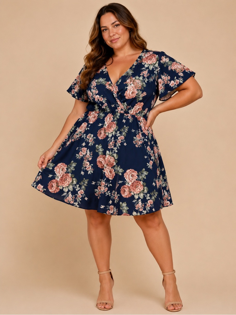 SHEIN Navy Floral Wrap Mini Dress NWOT